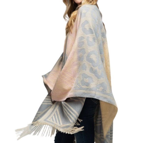Gorgeous Animal Print Color Block Ruana - Picture 3 of 3